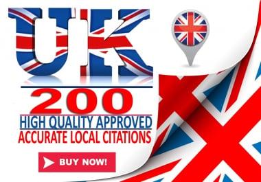 I will do high quality 200 APPROVED UK local SEO citations/listings. Satisfaction Guaranteed