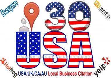I will do Manually TOP 30 Live USA/UK/CA/AU Local Citations for Local SEO