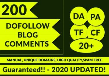 200 Dofollow Blog comments DA PA TF CF 20+ Guaranteed