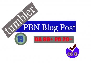 Give you 15 Permanent Tumblr PBN Blog Posts DA99 And Pa 28