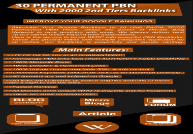 Make 30 Manual High Dofollow PBN With 2000 2nd Tiers Backlinks