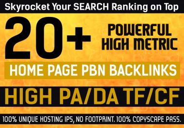 I will create 20 Extreamly powerful homepage pbn backlinks