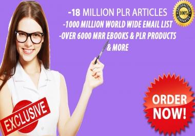 Get Over 18 Million PLR Articles,  eBooks,  1 Billion Email Database,  Bonuses and Giveaways