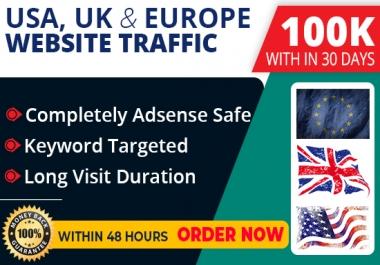 100,000 USA, UK,  Europe keyword target website traffic