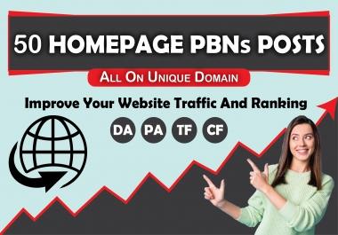 BUILD - 50 - HomePage PBNs Backlinks With High DA/PA/CF/TF Moz lowest Spam Rate