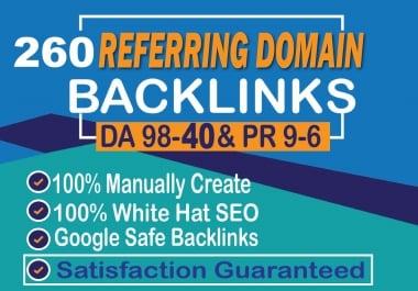 I will build safe way 260 unique referring domain SEO backlinks