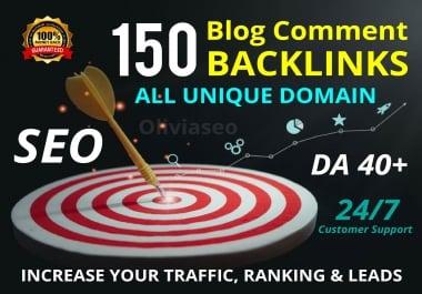 Provide 150 Unique Domain Blog Comment SEO BackIinks on DA 40 sites Plus Edu. Gov Links