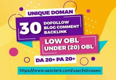 create 30 Dofollow Unique Domain Blog Comment Backlinks Low OBL