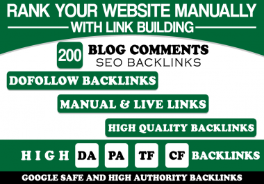 Manually 200 Blog Comment SEO Backlinks High DA PA