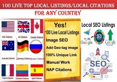 I will do 100 local listings for any country use Geotag image