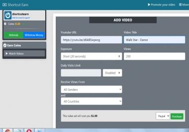 Promote video by shortcutearn. com