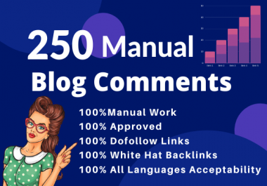 Build 250 MANUAL Dofollow Blog comments Backlinks on High DA Sites
