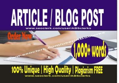 Write 1000 + words ARTICLES or BLOG POST - SEOptimized High Quality content writing