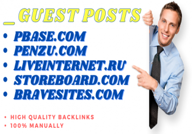 Write & Publish 5 Guest Post on liveinternet,  pbase,  penzu,  bravesites,  Storeboard