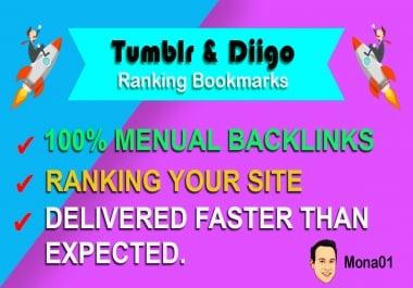 i will provide 50 diigo & 50 tumblr bookmarks SEO Real traffic 100-PERCENT manual backlinks site