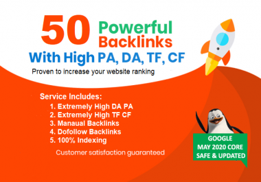 I Wil Build 50 Powerful Dofollow Seo Backlinks on High DA,  PA,  TF,  CF