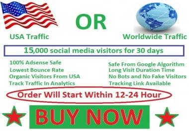 15,000 social media visitors guarantee 100 for 20 days