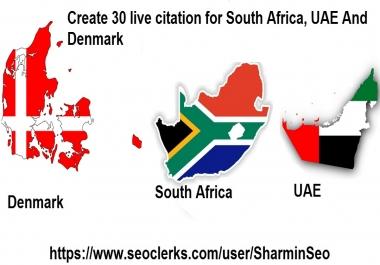 create 30 live local seo citation for Southafrica,  UAE and Denmark