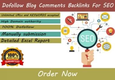 100 dofollow Blog comments high DA 30 plus backlinks for seo