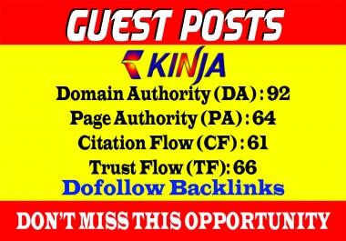 Write and published Guest Post on Kinja DA 92 Dof0llow link