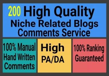 200 Niche Relevant blog Comments Manually Hand Written With low obl