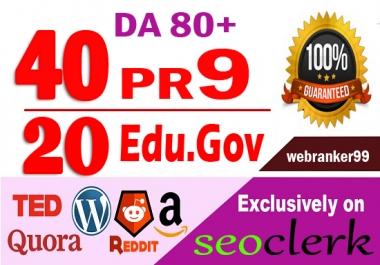 Provide 60 white hat Pr9 & Edu. Gov SEO dofollow backlinks,  link building