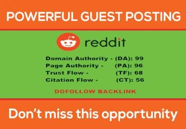 Write and publish guest post on REDDIT with permanent Nof0llow backlink DA99 PA96