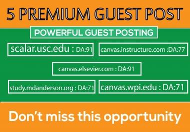 Write and Publish 5 Premium Guest Post DA 70+ to Boost your Web Site Ranking