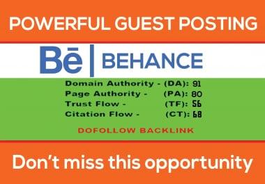 Write and publish guest post on BEHANCE with permanent Dof0llow backlink DA90 PA80