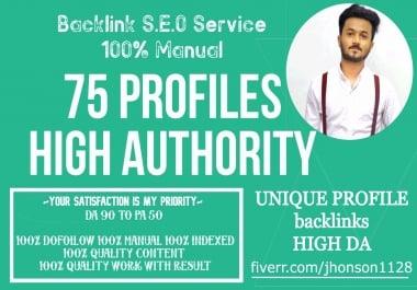 I will do high authority 75 profile backlinks da100 and tf50
