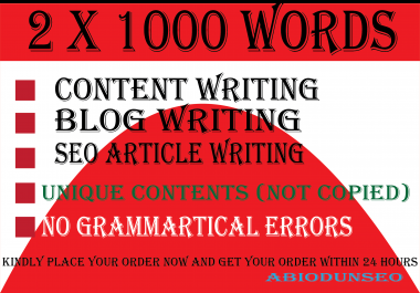 I will write 2 x 1000 words Write amazing article writing SEO friendly and content writing