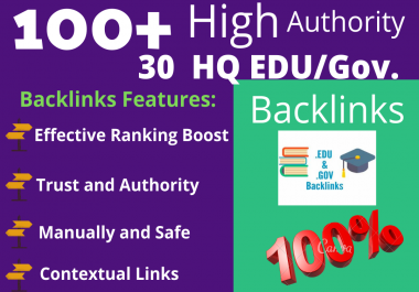 Buy 100 UNIQUE HA Dofollow & 30 EDU/Gov. SEO BackIinks on High DA 80+ sites