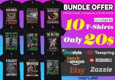 Bulk custom typography t shirt design for print on demand business