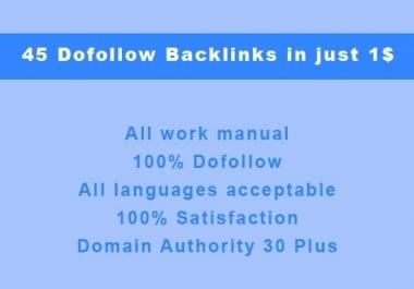 I will submit 45 dofollow backlinks of domain authority 40 plus