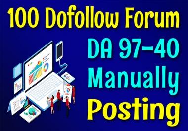 100+ dofollow DA 97 to 40 forums posting seo posts backlinks