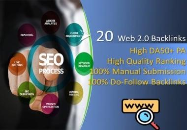 I will create Web2.0 Backlinks High Da50 plus PA with Do-follow