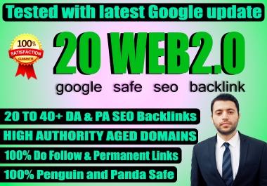 Build 20 web2.0 Backlink with high DA, PA,  DOFOLLOW with Unique articles