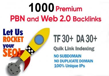 Build 1000 PBN & WEB 2.0 Backlink with Permanent Dofollow & High DA50+ PA40+ TF CF