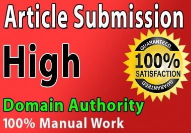 I will provide 30 article submission with high da backlinks