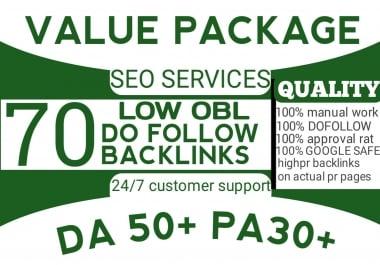 will provide 70 links of DA 50+ with unique domains and low obl