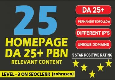 I will Create 25 Homepage Permanent PBN Backlinks with High Metrics And Low Spam
