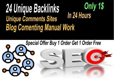 I will do 24 Unique Backlinks with Blog comment