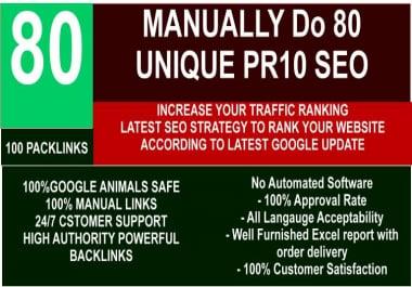 I will manually create 80 unique SEO do follow backlinks on da100 sites