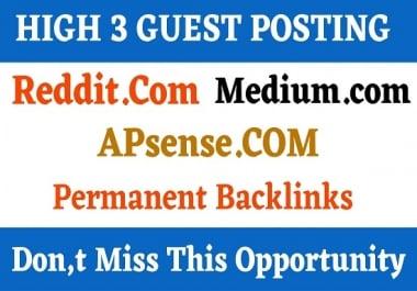 Write And Publish Guest Post Apsense,  Reddit,  Medium