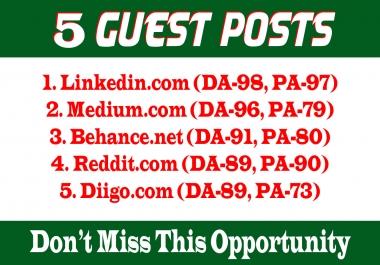 Write and Publish 5 Guest Posts DA 85+ With Permanent Backlinks