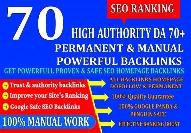 70 High Authority DA 70+ Homepage web2.0 seo Backlink Permanent & Dofollow With unique website