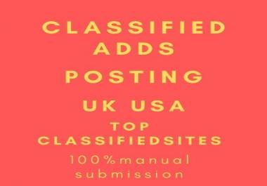 I will post 60 classified ads manually in top usa,  uk sites