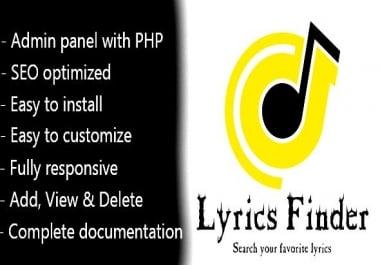Music Lyrics Finder PHP Script with Admin Panel