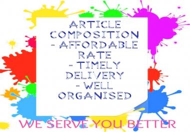 I will write you HIGH QUALITY and WELL RESEARCHED Articles