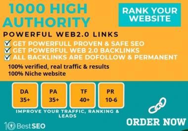 1000+web2.0 Backlink in your website homepage with HIGH DA/PA with unique websites